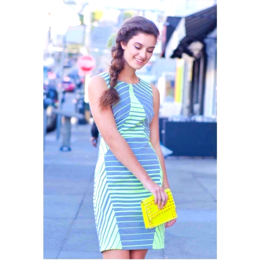 Eva Franco Anthropologie Size 2 Neon & Gray Striped Matrix Dress